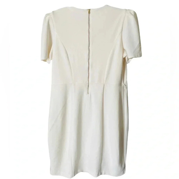 EXPRESS | Retro Puff Sleeves with Pleats Ivory Sheath Silhouette Dress Size L - Picture 2 of 7